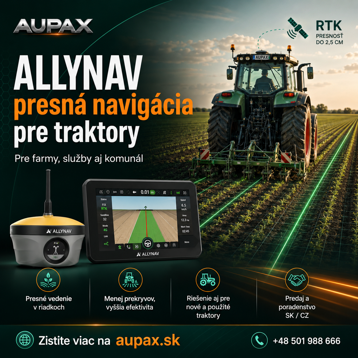 AllyNav presná navigácia pre traktory, RTK a smart poľnohospodárstvo